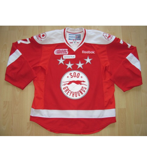 Custom OHL Sault Ste Marie Soo Greyhounds 2009 13 7 Fritsch Hockey Jersey Road Red